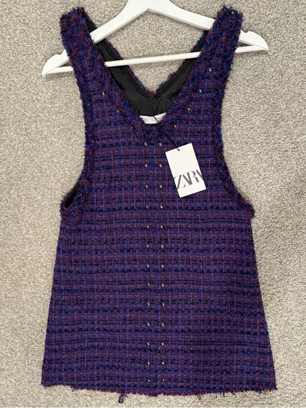 ZARA Purple Tweed Button-Front Sleeveless Dress